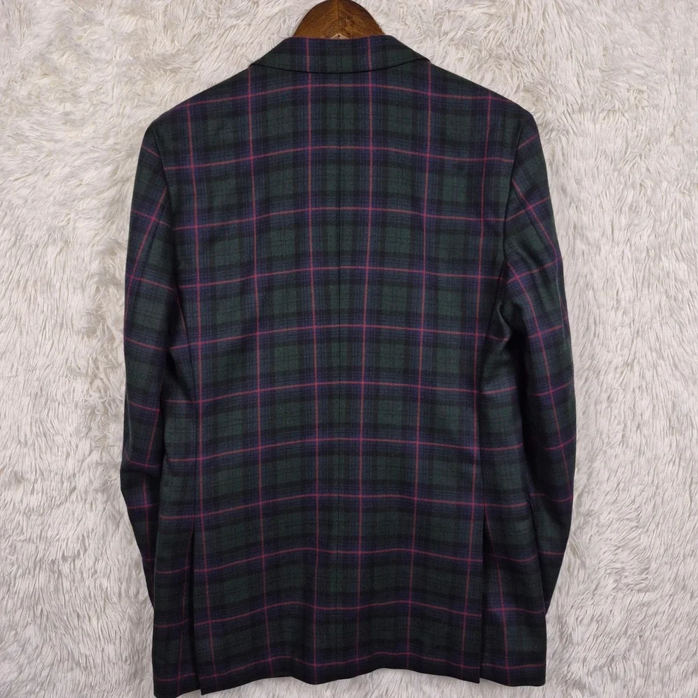 J.Crew Ludlow Slim Blazer 38R Moon British Cloth Black Watch Tartan Plaid Green
